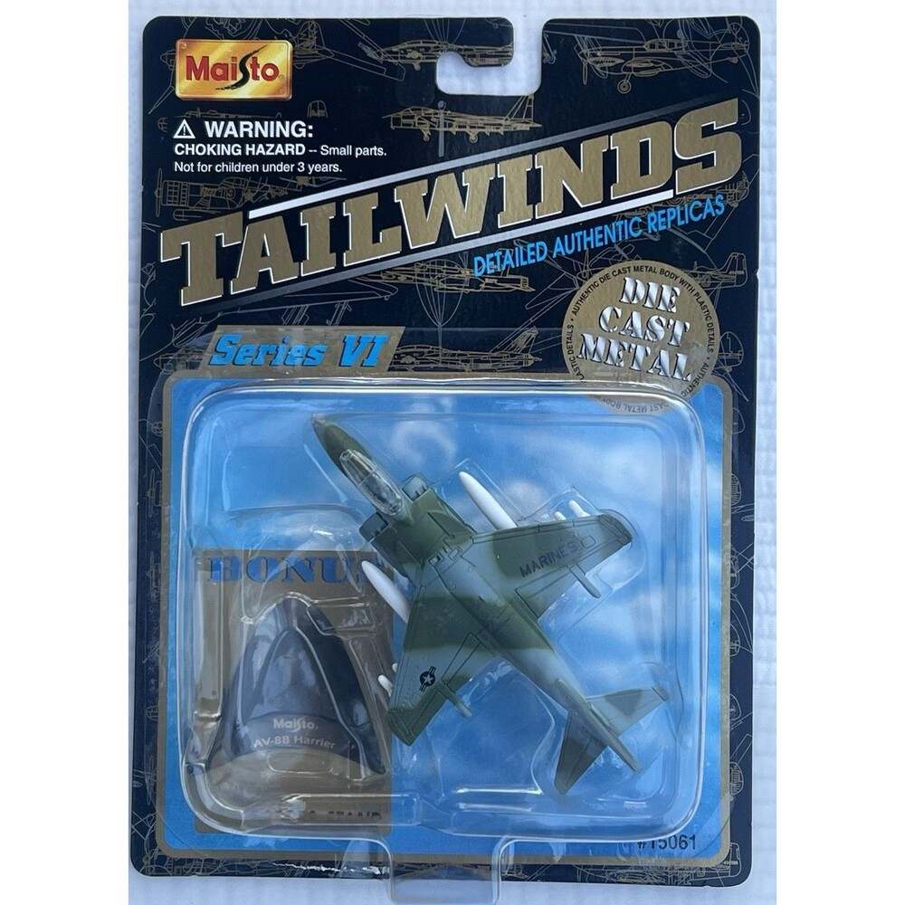 MAISTO 2001 TAILWINDS SERIES VI DIE CAST MILLITARY PLANE AV-8B HARRIER W/ STAND